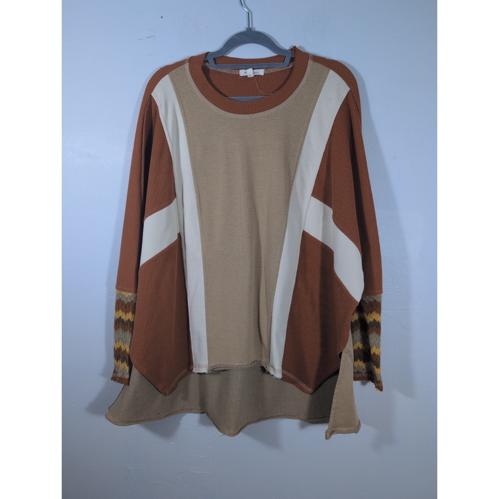 Oli & Hali Women's Color Block Pullover Shirt Sz S Rust &‎ Browns 3/4 Sleeves